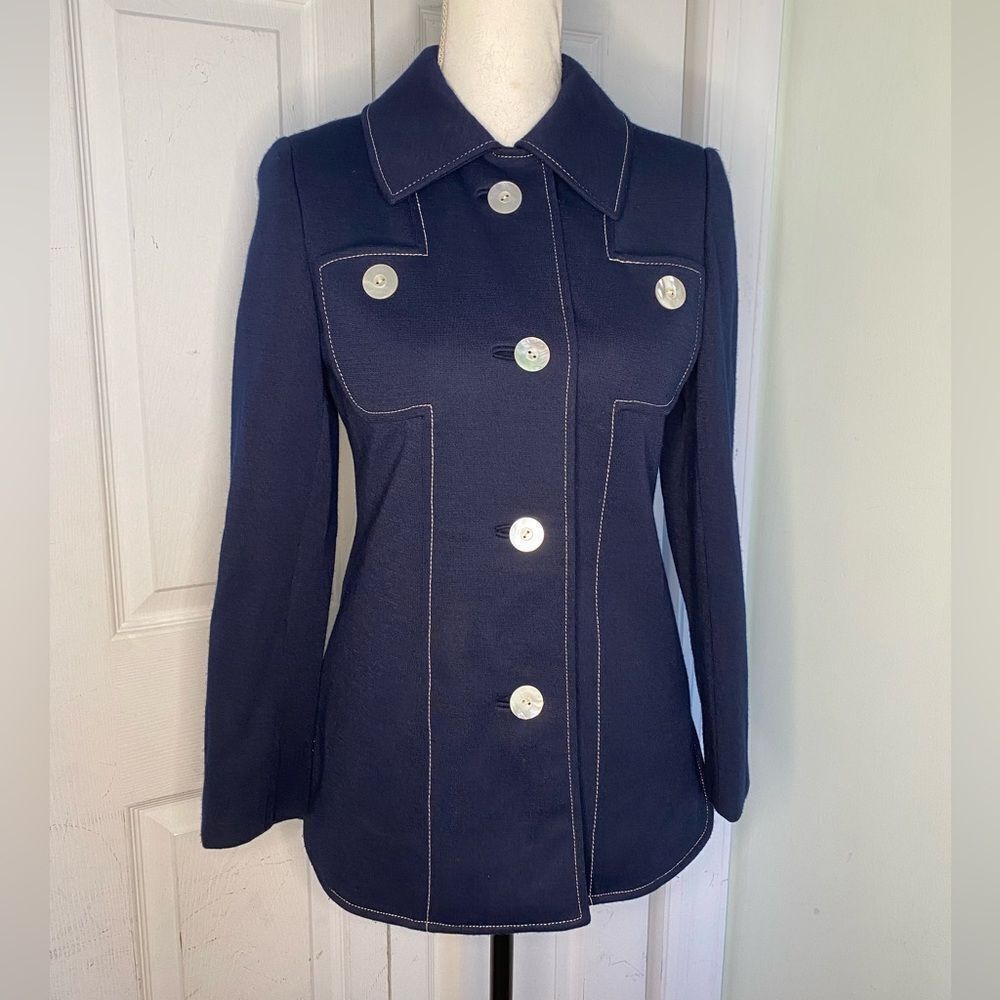 1970s Navy Blue Jim Baldwin Design Jacket with Polka dot Lining